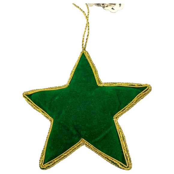 Zari Green Star Christmas Ornament, Zardozi Embroidery, Gift Bag - Picture 4 of 6